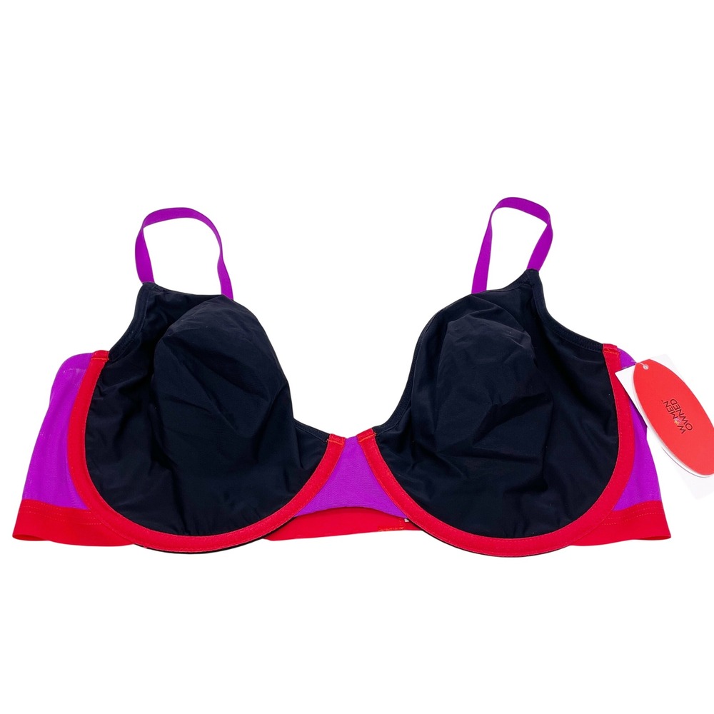 Parade Women's Black Purple Red Trim Underwire Nylon‎ Bra Size M+